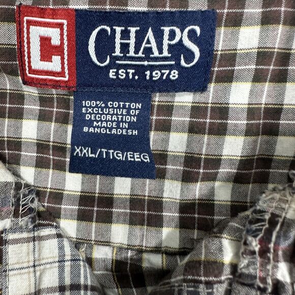 Chaps Shirt Mens 2XL XXL Button Up Brown Patchwork Quilt Long Sleeve Cotton - Picture 7 of 11